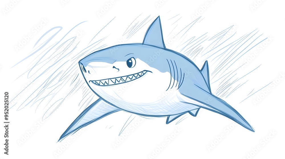 Fototapeta premium Blue Sketch of a Shark with Sharp Teeth