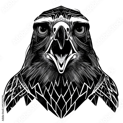 Geometric Falcon full aggressive expression black and white illustration photo