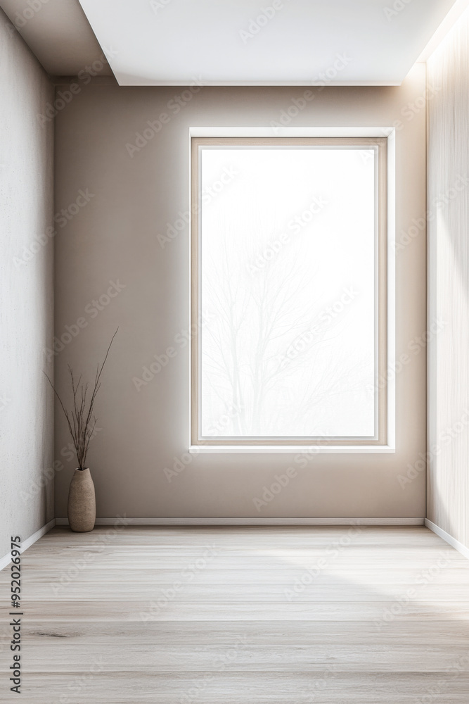 Minimalist tranquil room with a large window filling the room with natural light and minimal furniture or decor. Minimalist tranquil room with a large window filling the room with natural light and minimal furniture or decor.
