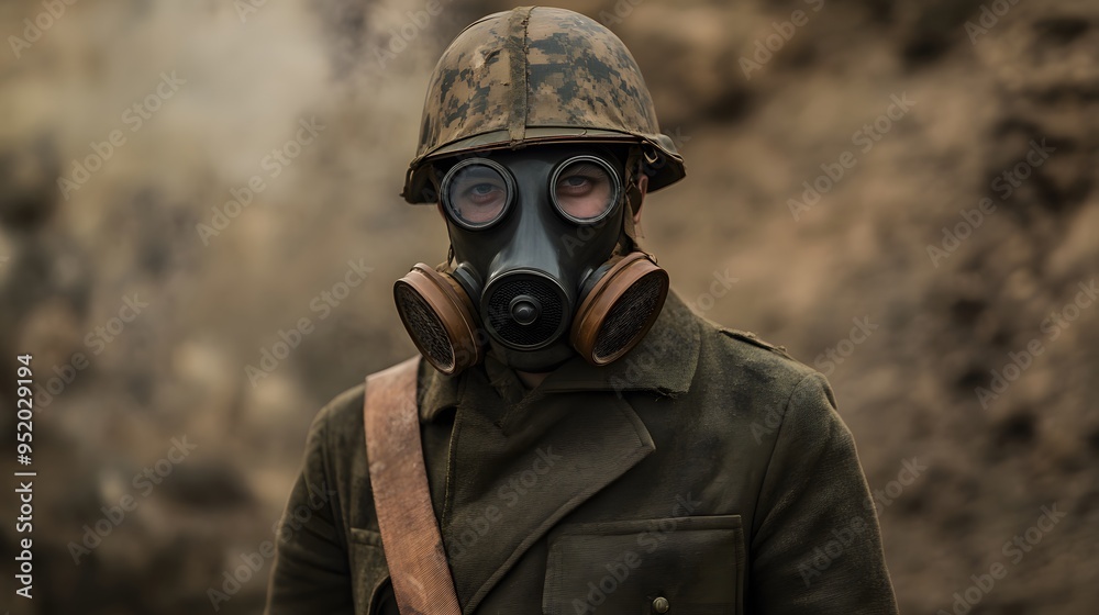 Soldier in Gas Mask and Helmet Soldier in Gas Mask and Helmet