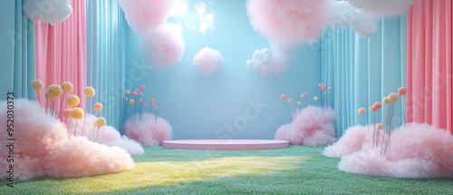 Fresh and cute birthday live room with a stage