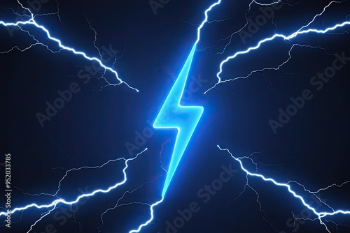 Vibrant Blue Lightning Bolt Representing Energy and Power photo