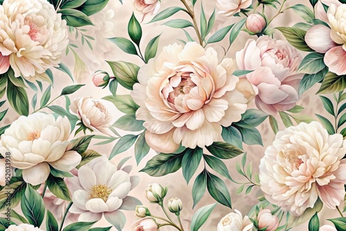 Wallpaper Mural Dreamy Florals - Pale blush peonies unfurl amidst swirling abstract patterns, crafting a hypnotic, seamless design for high-quality fashion designs. Torontodigital.ca