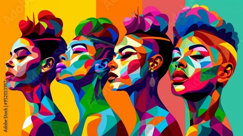 Vector Illustration of Diverse Women Celebrating Rainbow Pride in Vibrant Flat Design