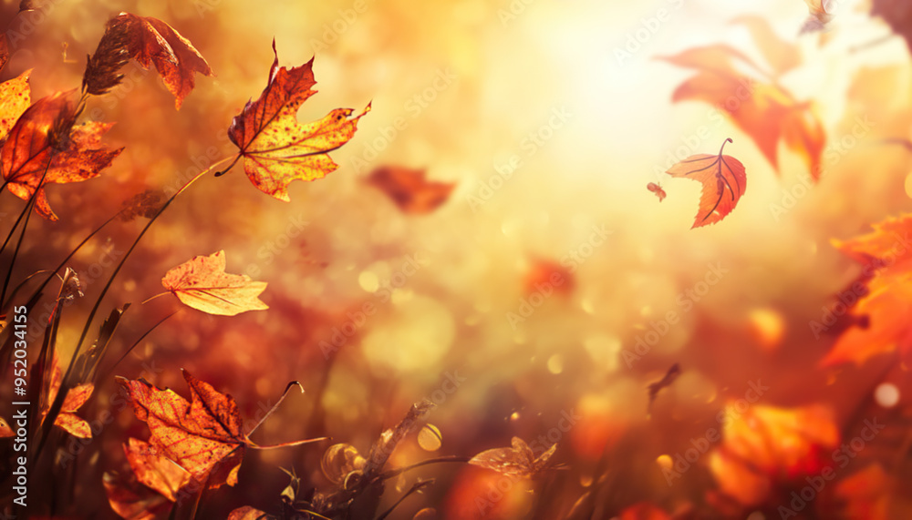 Colorful autumn leaves falling from the trees on a sunny day in fall Colorful autumn leaves falling from the trees on a sunny day in fall
