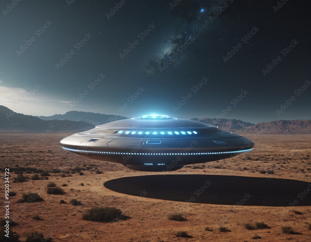 UFO - Alien spaceship, flying saucer 3d rendering. Ai generated image UFO - Alien spaceship, flying saucer 3d rendering. Ai generated image