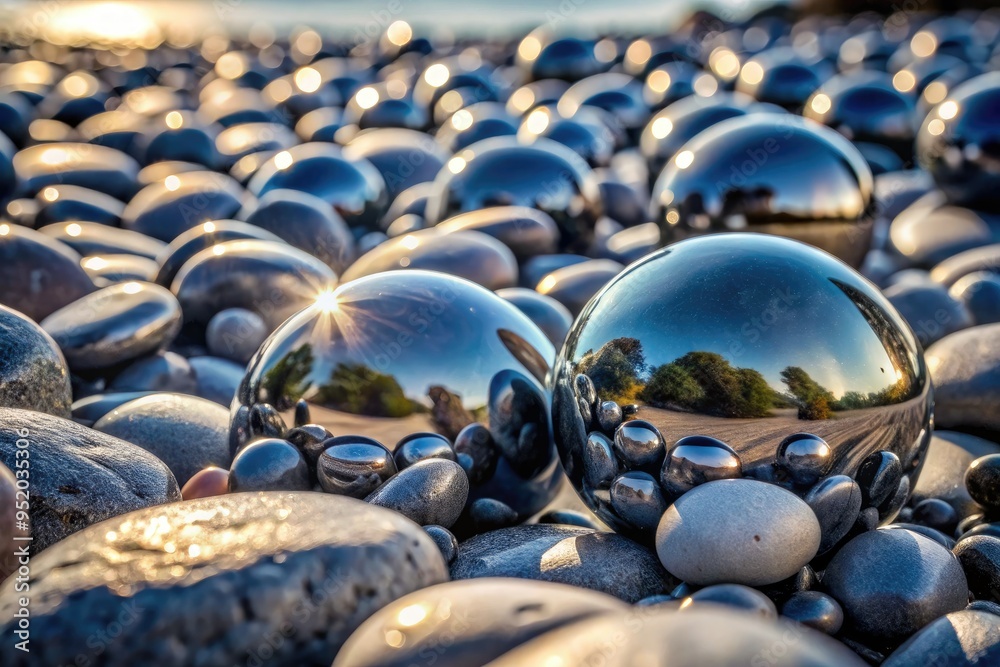 Obraz premium stark monochromatic macro shots of chrome pebbles on rocky shores