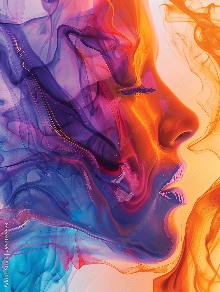 Abstract portrait of a woman's face with vibrant colors and flowing lines. Abstract portrait of a woman's face with vibrant colors and flowing lines.