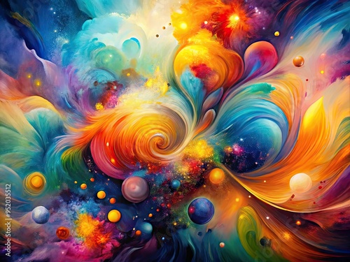 surreal abstract expressionist soft brushstrokes graphic colorful shapes emotive dynamic photo