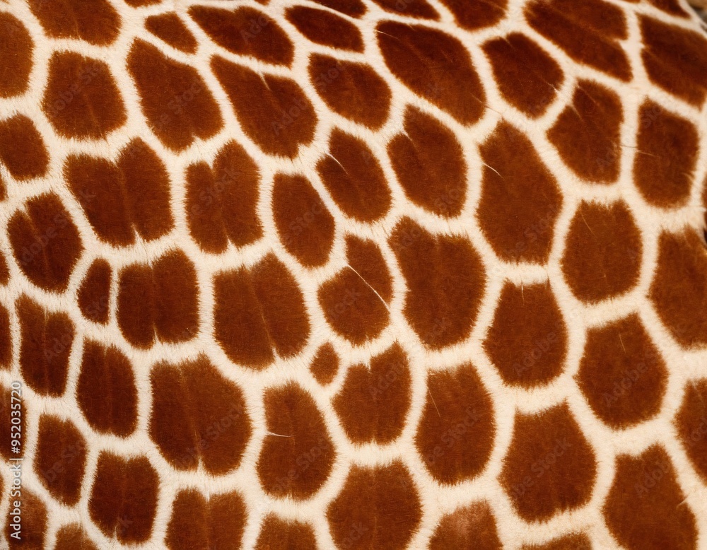 Close-up of a giraffe’s skin, showing its distinctive brown and white hexagonal patterns, highlighting the natural texture and unique geometric design. Ai generated image