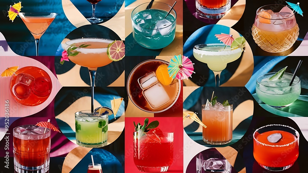 Photo collage Cocktails and alcoholic drinks. Top view. Photo collage Cocktails and alcoholic drinks. Top view.