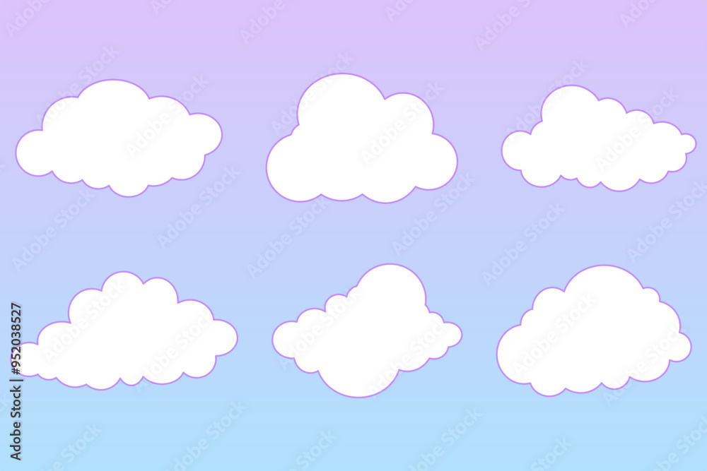 set of vector clouds on gradient background set of vector clouds on gradient background
