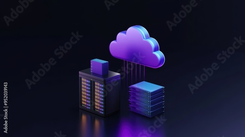 Cloud Computing: A futuristic 3D rendering of a cloud computing infrastructure, showcasing the seamless integration of servers and data storage with the cloud. The image evokes a sense of technologica photo