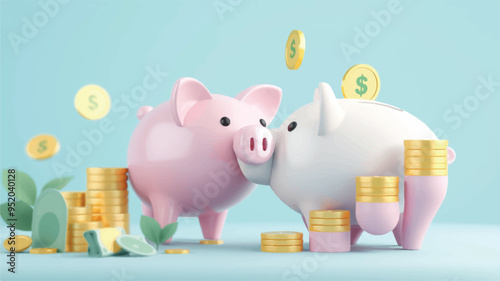 piggy bank and coins. Pay day concept, piggy bank receiving payday deposit, savings growth, 3D illustration. Pay day background, pile of gold coins with payday text overlay, financial success, 3D.