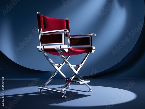 Modern Director's Chair with Red Fabric and Chrome Frame in Spotlight photo