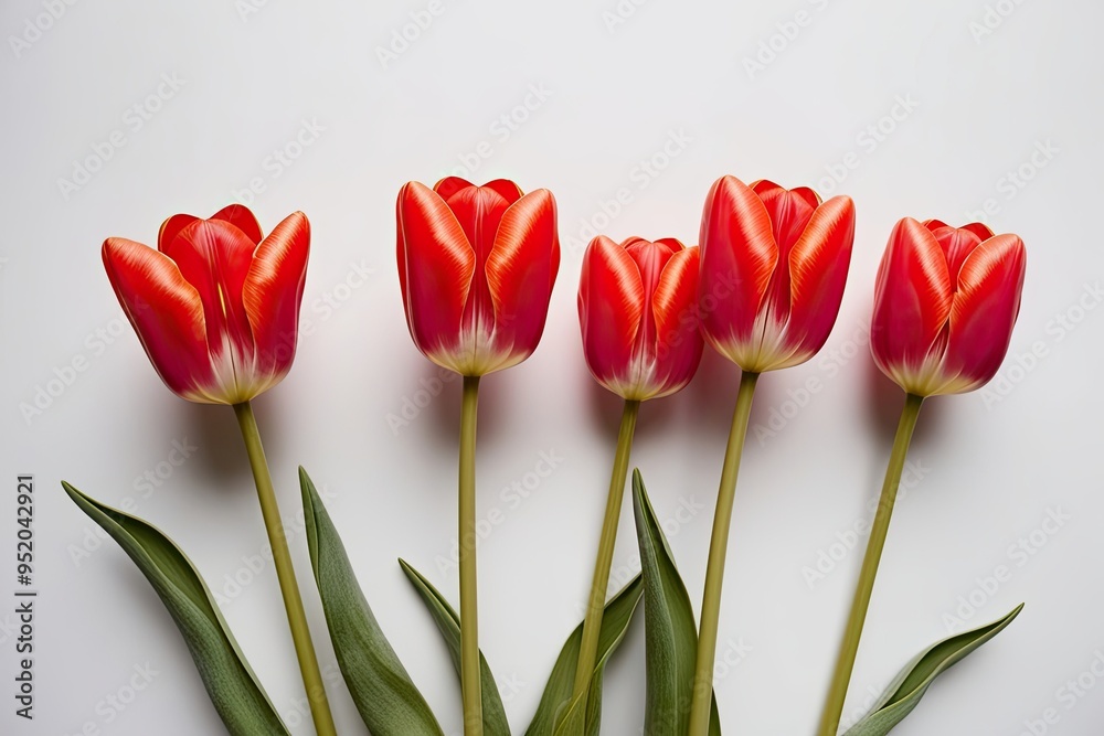 Isolated Red Tulip Stem on White Background for Floral Decor Isolated Red Tulip Stem on White Background for Floral Decor