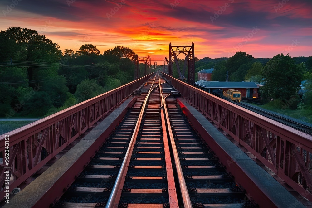 Fototapeta premium Stunning Sunset View from Railway Bridge Journey