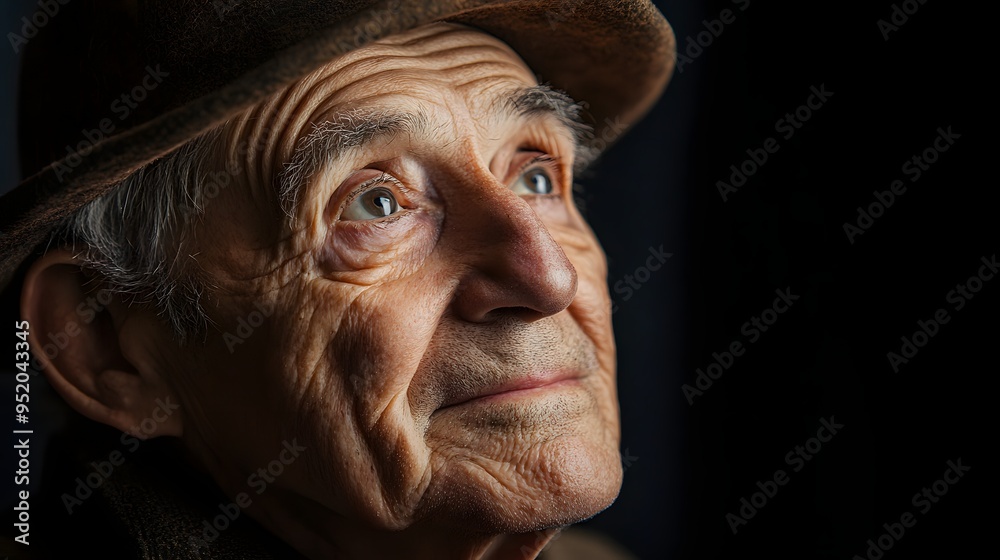 18. An elderly person demonstrating nostalgia with a wistful smile and distant eyes 18. An elderly person demonstrating nostalgia with a wistful smile and distant eyes