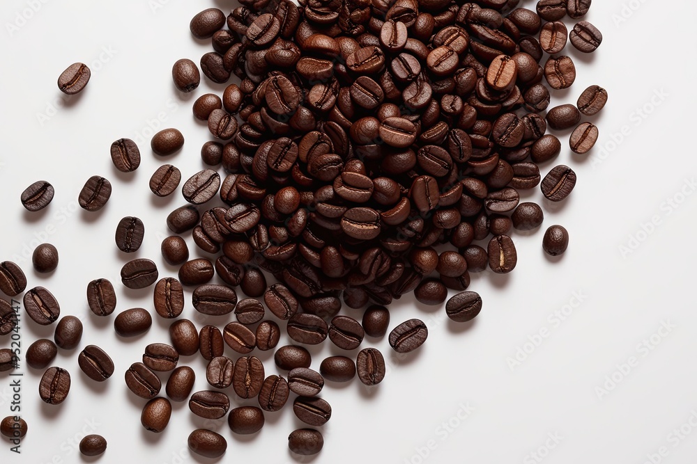 Obraz premium Flat Lay of Aromatic Coffee Beans Against a Crisp White Background