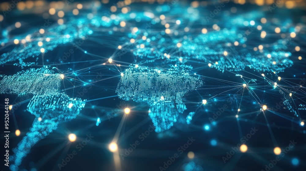 Global network connections web technology concept with interactive interface. Display of interconnected data nodes and digital contact points across a world map. Global network connections web technology concept with interactive interface. Display of interconnected data nodes and digital contact points across a world map.