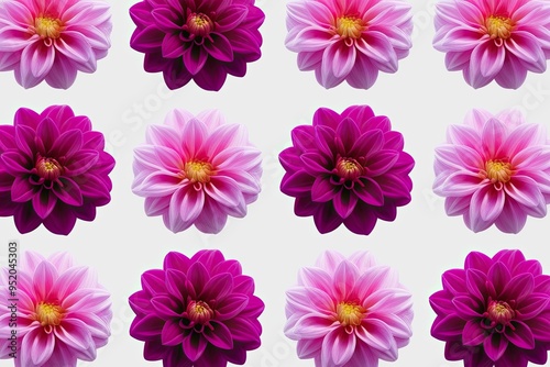 Set of Isolated Dahlia Flowers on White Background