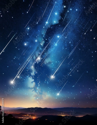 night in the mountains, cosmos, nature, vector, nebula, christmas, starry, illustration, planet, clouds, landscape, meteor