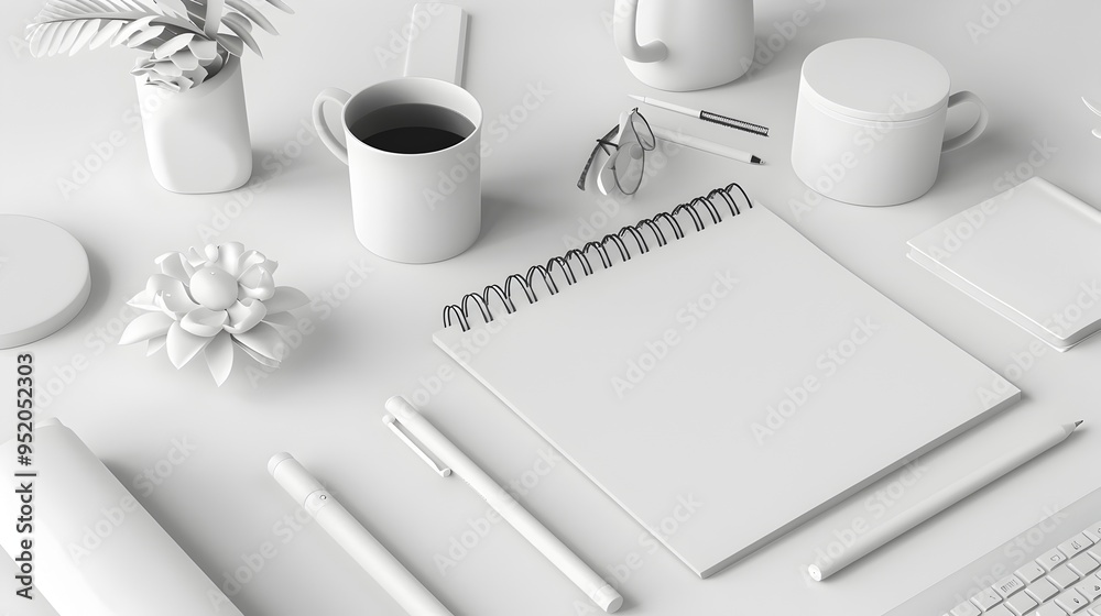 Clean 3D Modeling of White Background with Notepad and Text Space Clean 3D Modeling of White Background with Notepad and Text Space