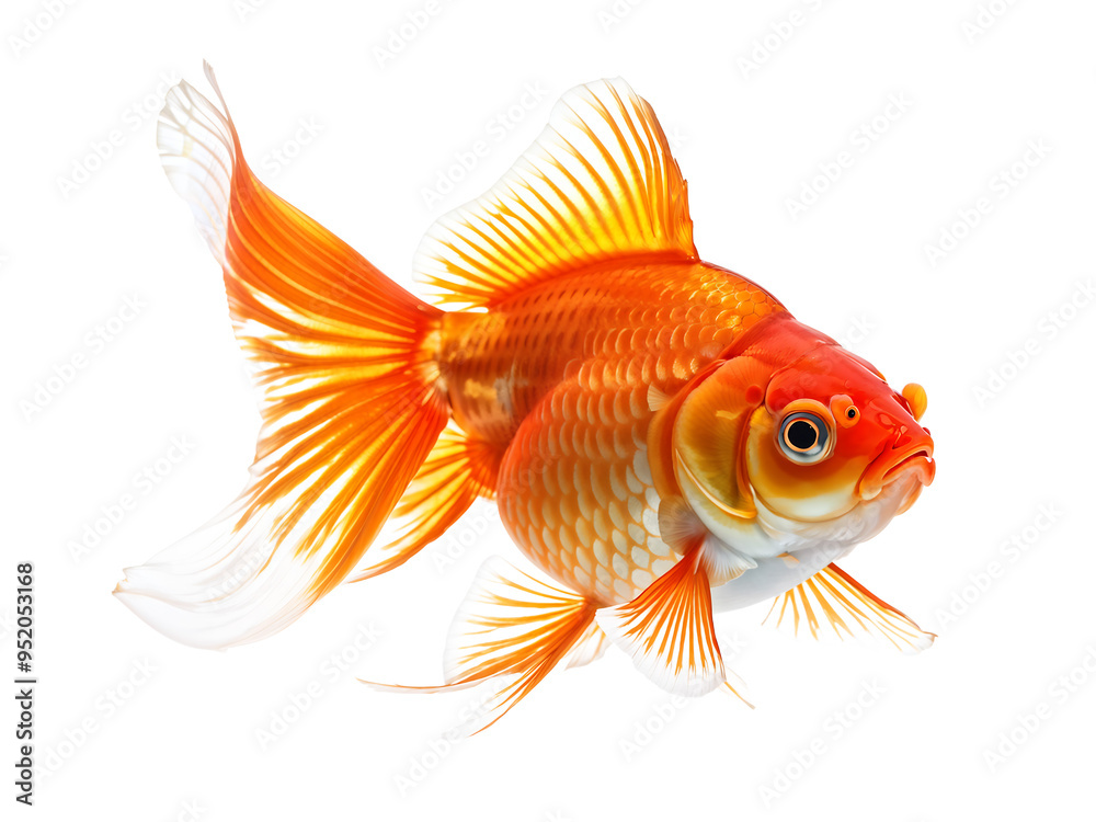Fototapeta premium Oranda goldfish isolated on transparent background close up 