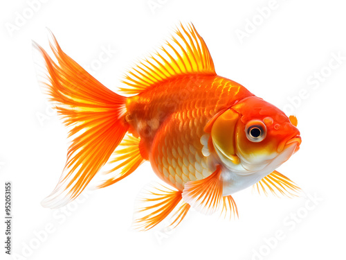 Oranda goldfish isolated on transparent background close up 