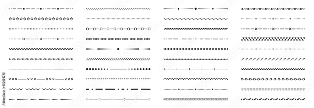 Border line design elements set. Ornamental text devider colection. Vintage line elements. Decorative line borders. Lines, waves, zigzag, ornament, geometric lines. Vector illustration. Border line design elements set. Ornamental text devider colection. Vintage line elements. Decorative line borders. Lines, waves, zigzag, ornament, geometric lines. Vector illustration.