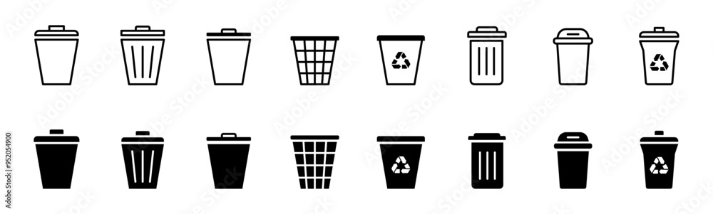 Bin icon set. Trash can icon collection. Trash icons and delete button. Garbage bin symbol. Vector illustration. Bin icon set. Trash can icon collection. Trash icons and delete button. Garbage bin symbol. Vector illustration.