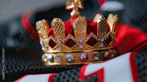 a crown resting on a sports jersey with the number one, symbolizing supremacy in athletics, goat, tribute to greatest of all time concept