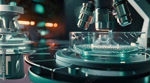 Close-up of a Powerful Microscope in a Scientific Laboratory