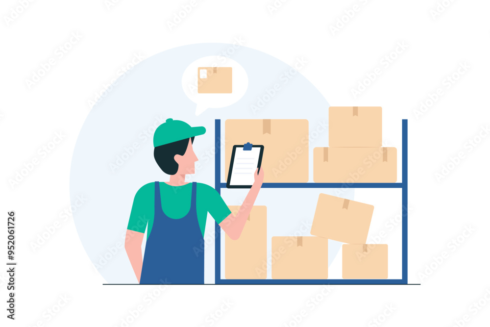 Storage Manager Inspecting Goods Regularly. Illustration Storage Manager Inspecting Goods Regularly. Illustration