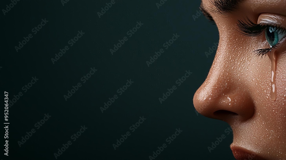 Woman's face with hopeful tears, 3D illustration Woman's face with hopeful tears, 3D illustration