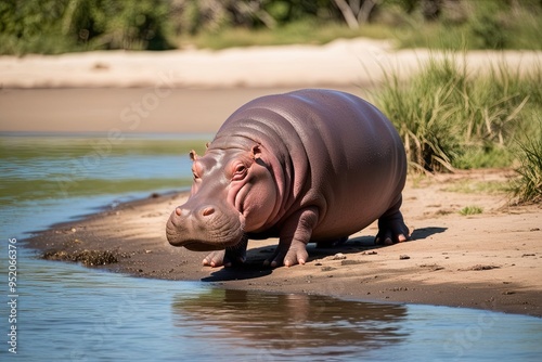 Hippopotamus Relaxing by the Water in Its Natural Habitat