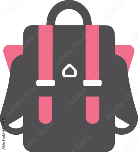 배낭 아이콘, 여행과 교육을 상징하는 분홍색과 검정색의 배낭 이미지