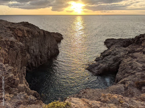 sunset at the coast of Sant'Antioco island near Sardinia, Italy, Europe