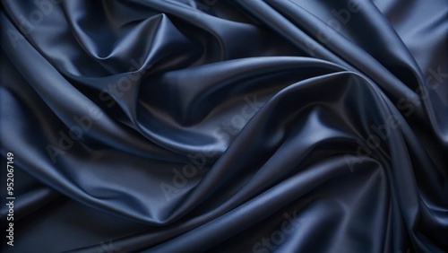 Dark, smooth fabric with a silky texture drapes and folds gracefully, creating soft waves.