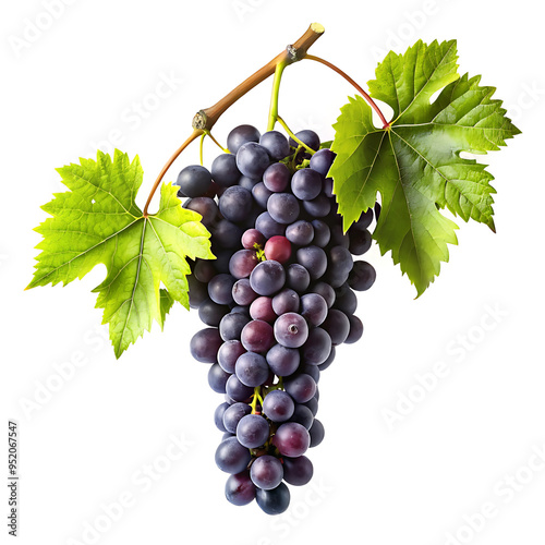 hanging black branch grapes isolated on a white background