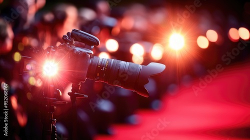 A flurry of flashing cameras captures the glitz and glamour on the red carpet, with paparazzi jostling for the best shot. photo