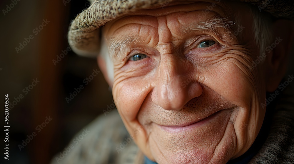 118. An elderly person showing contentment with a relaxed smile and peaceful eyes 118. An elderly person showing contentment with a relaxed smile and peaceful eyes