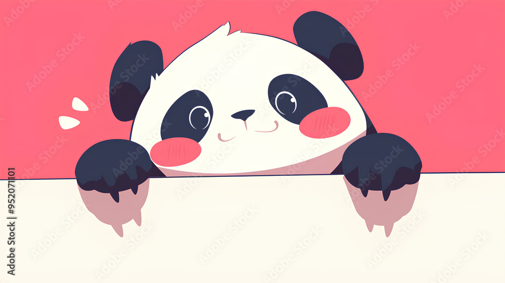 Fototapeta premium cute panda holding up a blank sign, colorful cartoon character, empty banner,, anime style, cute kawaii, simple, smiling happy. isolated background