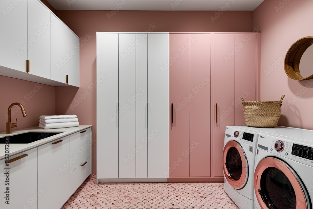 Contemporary White and Soft Pink Laundry Room Interior Design Ideas ...