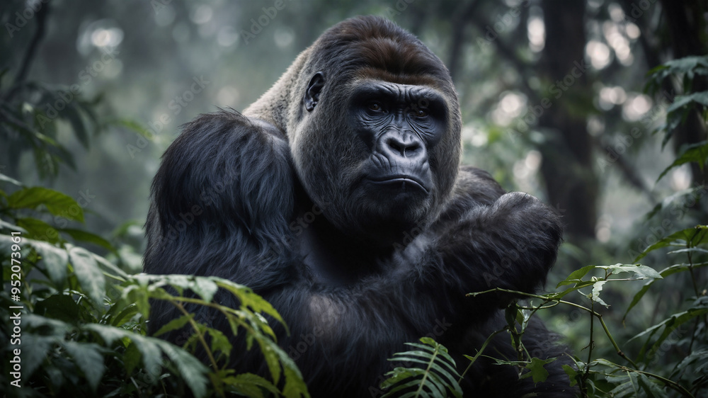 Obraz premium Gorilla maschio adulto silver back nella foresta pluviale dell'Africa