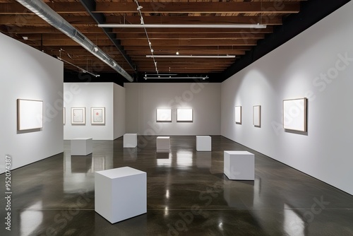 Expansive Art Gallery Featuring Neutral White Boxes on Sleek Polished Concrete Flooring