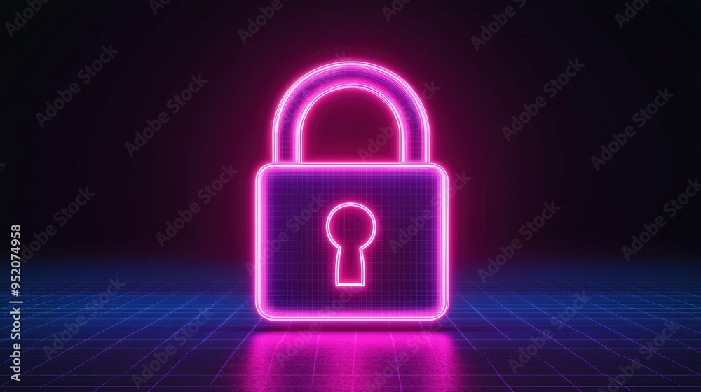 A vibrant neon lock symbol representing security and protection, set against a dark background. A vibrant neon lock symbol representing security and protection, set against a dark background.