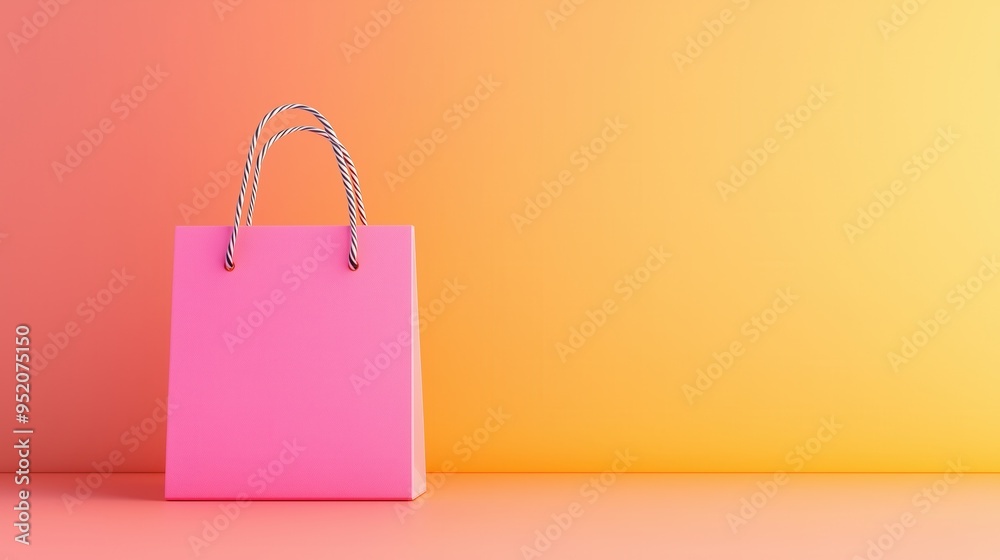A vibrant pink shopping bag against a warm gradient background, perfect for retail and marketing visuals. A vibrant pink shopping bag against a warm gradient background, perfect for retail and marketing visuals.