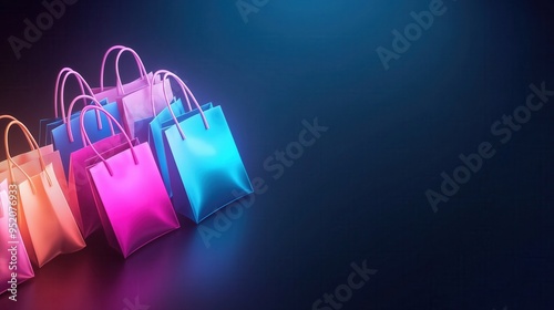 Colorful shopping bags arranged stylishly on a dark background, perfect for retail and e-commerce themes.