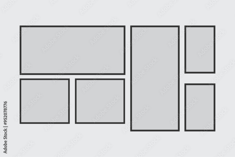 Photo Frame Collage Grid Vector Template, Empty Mood Board Image Album Template, Photography Design Layouts And Minimalist Mockup. Photo Frame Collage Grid Vector Template, Empty Mood Board Image Album Template, Photography Design Layouts And Minimalist Mockup.